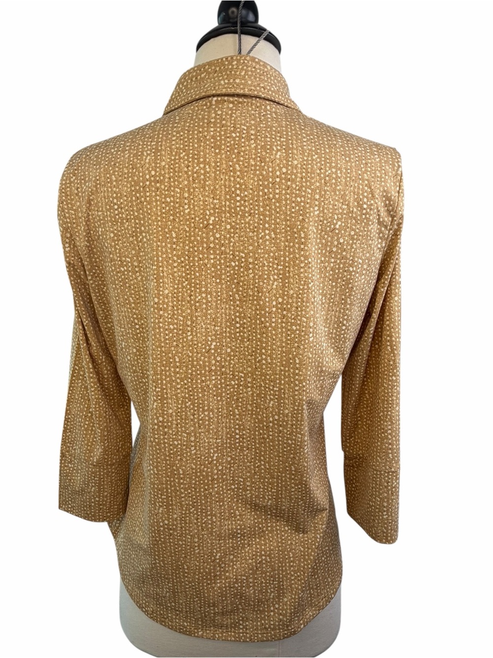 J McLaughlin Brynn Top Tan Cream White Dot Print Button-Down Shirt Small - Picture 5 of 10